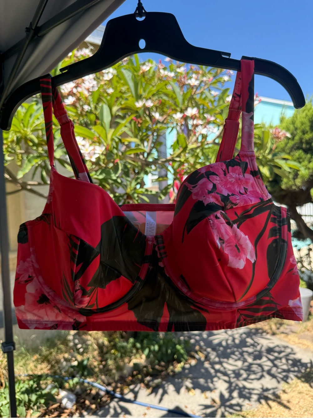 Lane Bryant Red & Pink Floral Underwire Longline Swim Bra